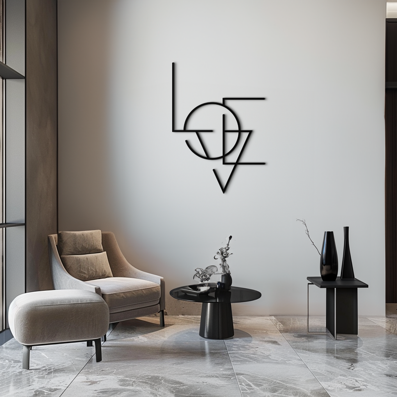 Geometric LOVE Metal Wall Art - Modern Minimalist Wall Decor- KAF162