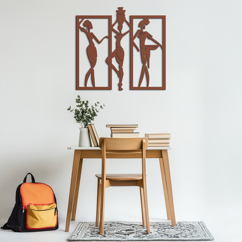 African Women Metal Wall Art - Elegant Tribal Wall Decor- KAF163
