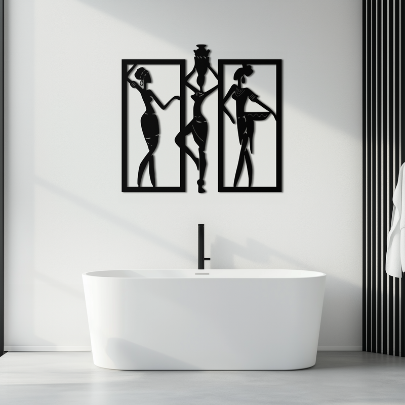 African Women Metal Wall Art - Elegant Tribal Wall Decor- KAF163