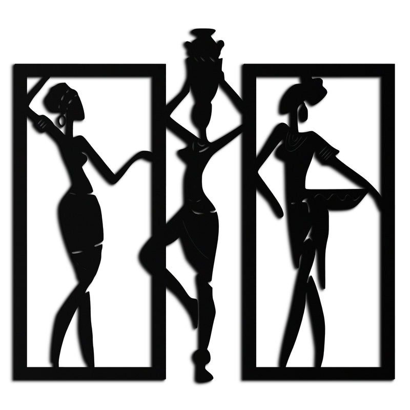 African Women Metal Wall Art - Elegant Tribal Wall Decor- KAF163