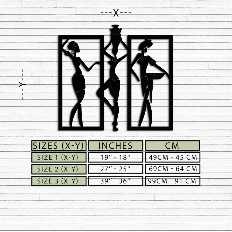 African Women Metal Wall Art - Elegant Tribal Wall Decor- KAF163