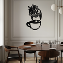 Sleepy Owl in Coffee Cup - Quirky Metal Wall Art for Coffee Lovers & Night Owls - KAF208