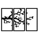 Minimalist black metal wall art featuring a three-panel tree branch silhouette design, perfect for modern and nature-inspired interiors.