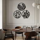 Floral Harmony Metal Wall Art - Set of Three Elegant Botanical Designs - KAF223