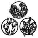 Floral Harmony Metal Wall Art - Set of Three Elegant Botanical Designs - KAF223