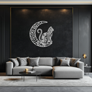 Moon & Cat Metal Wall Art – Mystical Feline Decor - KAF266