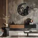 Moon & Cat Metal Wall Art – Mystical Feline Decor - KAF266