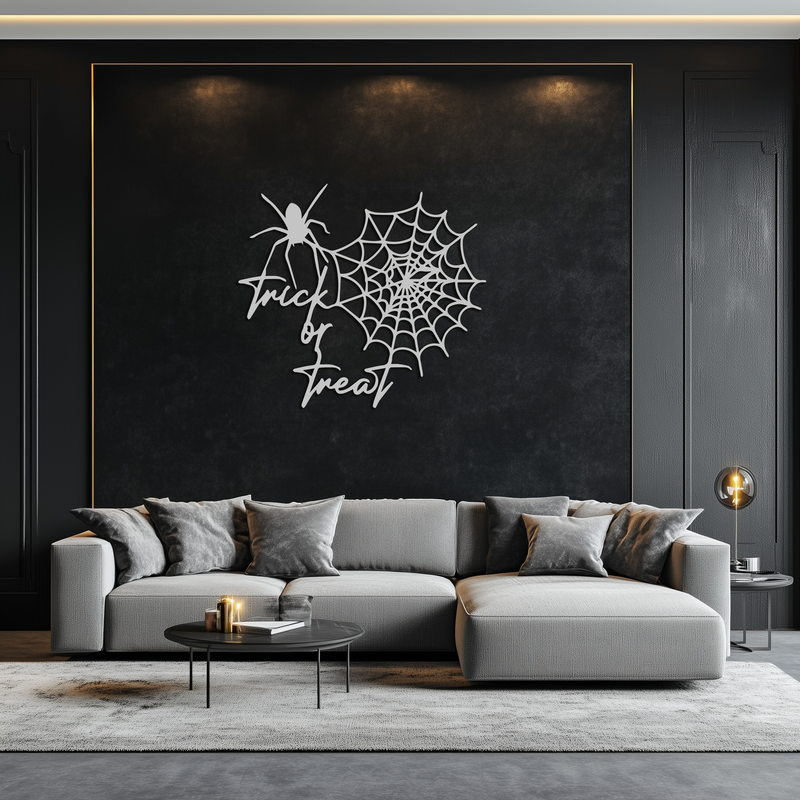 "Trick or Treat" Halloween Metal Wall Art – Spider Web Design- KAF278