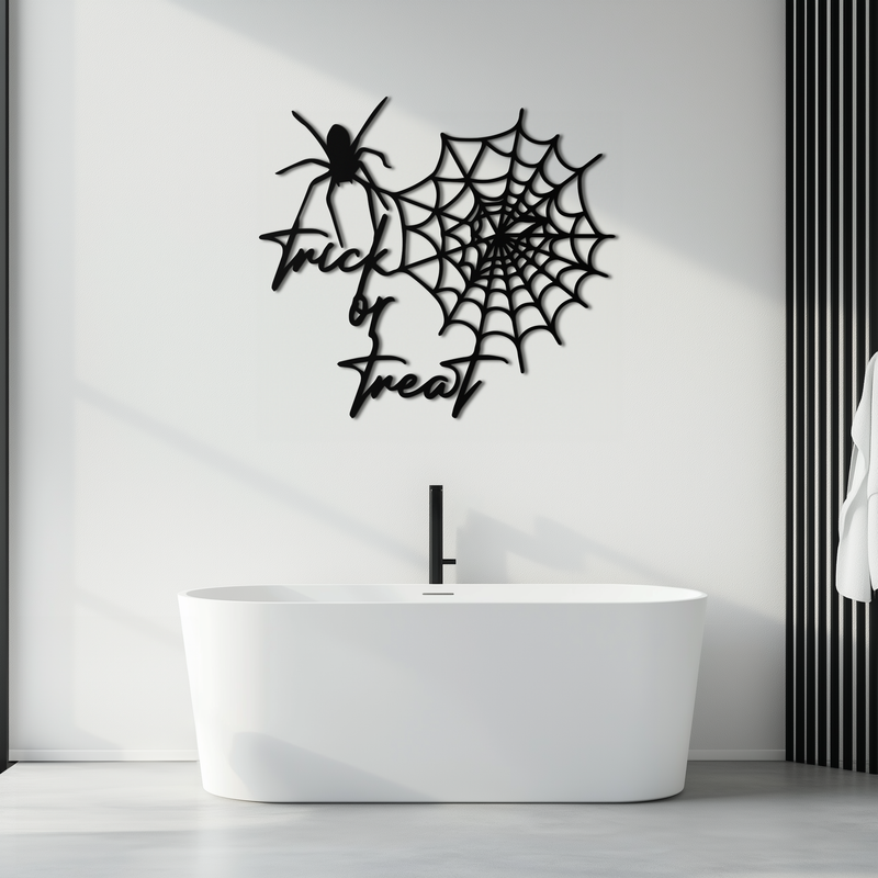 "Trick or Treat" Halloween Metal Wall Art – Spider Web Design- KAF278