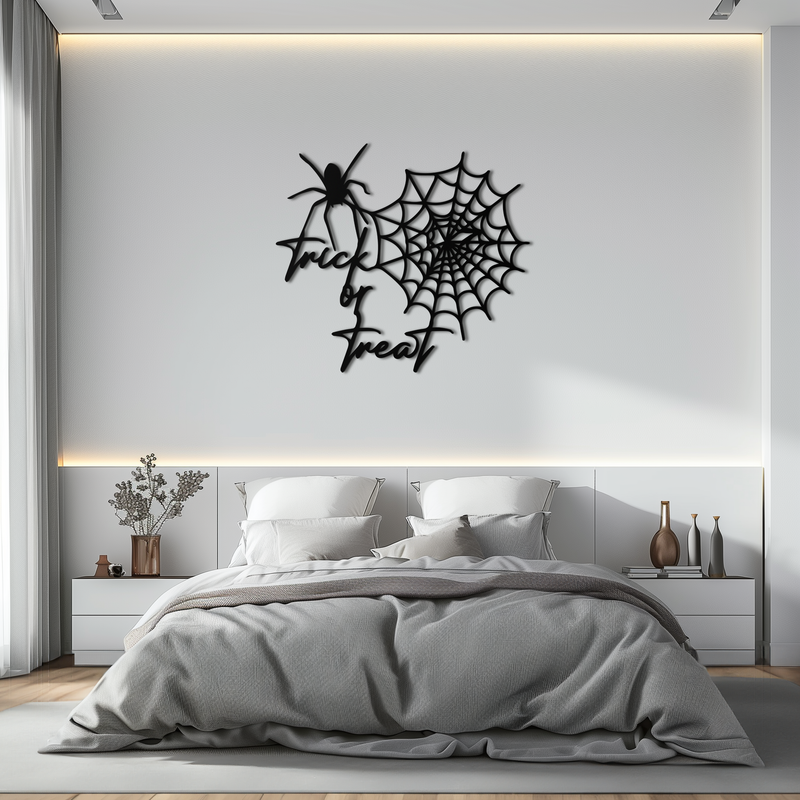 "Trick or Treat" Halloween Metal Wall Art – Spider Web Design- KAF278