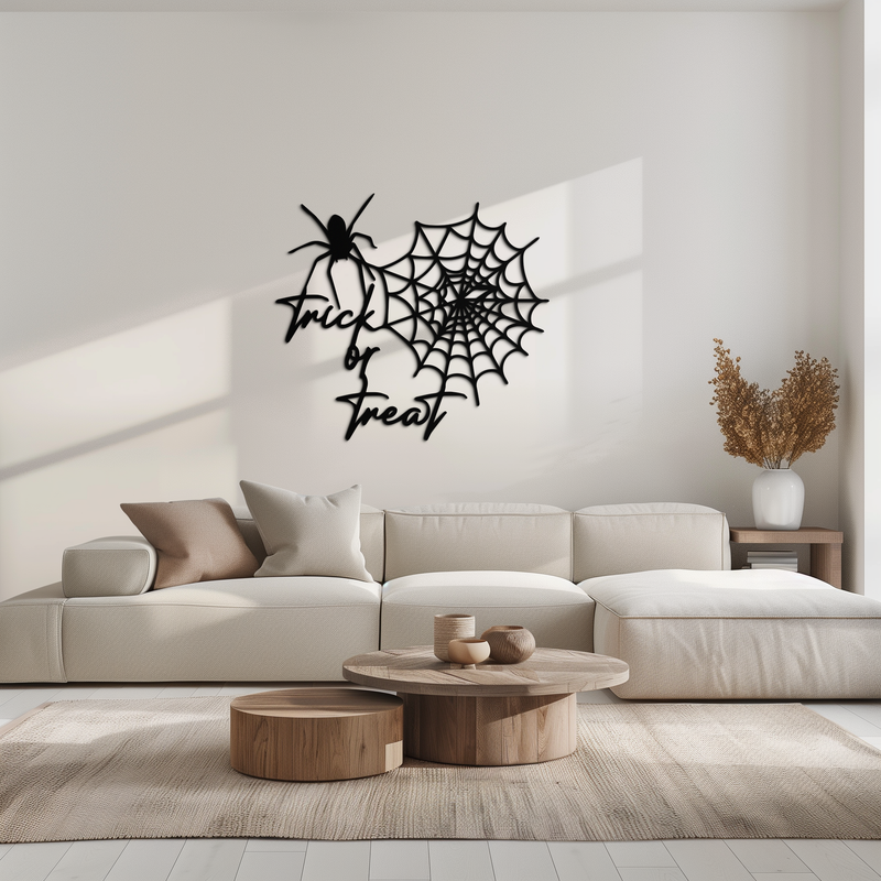 "Trick or Treat" Halloween Metal Wall Art – Spider Web Design- KAF278