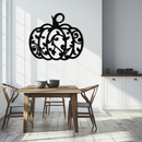 Ornamental Pumpkin Metal Wall Art - Elegant Halloween Vine Decor- KAF279