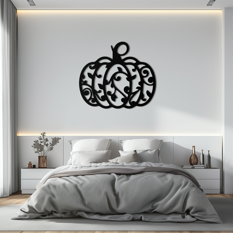 Ornamental Pumpkin Metal Wall Art - Elegant Halloween Vine Decor- KAF279