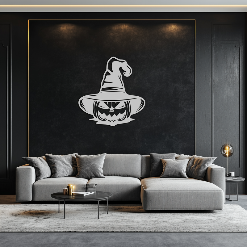 Witch Hat Pumpkin Metal Wall Art - Spooky Halloween Decor- KAF281