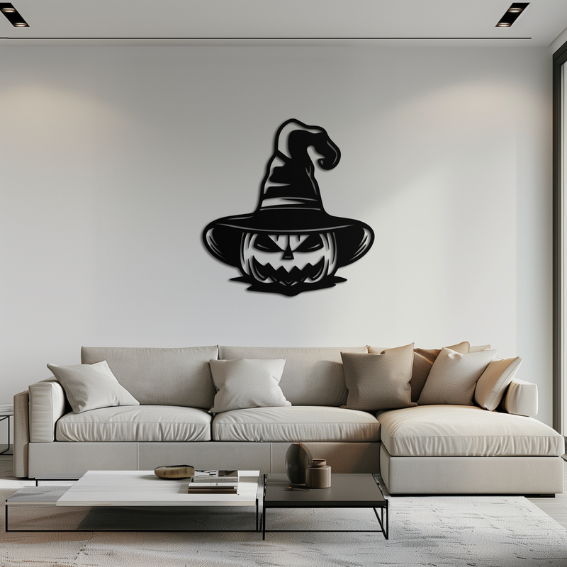 Witch Hat Pumpkin Metal Wall Art - Spooky Halloween Decor- KAF281