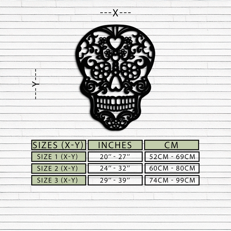 Halloween Skull Metal Wall Art - Intricate Floral Skull Decor- KAF283
