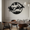 Santa Sleigh Metal Wall Art - Christmas Reindeer & Snowflake Decor- KAF287