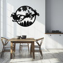Santa Sleigh Metal Wall Art - Christmas Reindeer & Snowflake Decor- KAF287