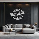 Santa Sleigh Metal Wall Art - Christmas Reindeer & Snowflake Decor- KAF287