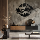 Santa Sleigh Metal Wall Art - Christmas Reindeer & Snowflake Decor- KAF287