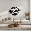 Santa Sleigh Metal Wall Art - Christmas Reindeer & Snowflake Decor- KAF287