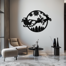 Santa Sleigh Metal Wall Art - Christmas Reindeer & Snowflake Decor- KAF287