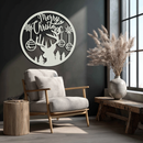 Merry Christmas Metal Wall Art - Festive Reindeer Silhouette Decor- KAF288