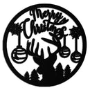 Merry Christmas Metal Wall Art - Festive Reindeer Silhouette Decor- KAF288