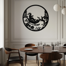Santa Sleigh Metal Wall Art - Christmas Reindeer & Santa Decor- KAF289