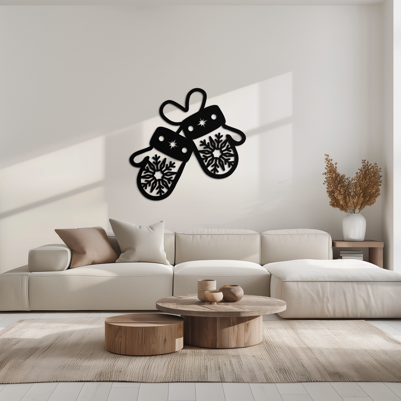 Winter Mittens Metal Wall Art - Cozy Snowflake Gloves Decor- KAF299