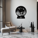 Winter Deer Snow Globe Metal Wall Art - Holiday Forest Scene Decor- KAF302