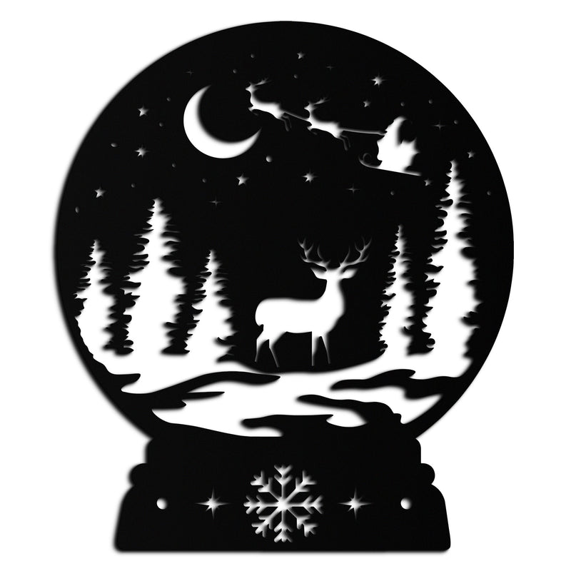 Winter Deer Snow Globe Metal Wall Art - Holiday Forest Scene Decor- KAF302