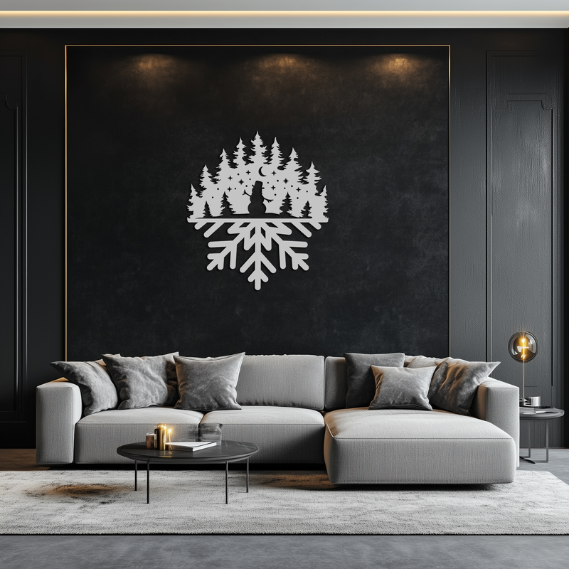 Snowflake Forest Metal Wall Art - Winter Tree Silhouette Home Decor- KAF303