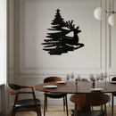 Reindeer and Christmas Tree Metal Wall Art - Festive Holiday Steel Decor- KAF304