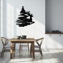 Reindeer and Christmas Tree Metal Wall Art - Festive Holiday Steel Decor- KAF304
