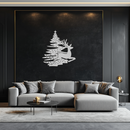 Reindeer and Christmas Tree Metal Wall Art - Festive Holiday Steel Decor- KAF304