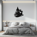 Reindeer and Christmas Tree Metal Wall Art - Festive Holiday Steel Decor- KAF304