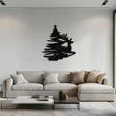 Reindeer and Christmas Tree Metal Wall Art - Festive Holiday Steel Decor- KAF304