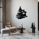 Reindeer and Christmas Tree Metal Wall Art - Festive Holiday Steel Decor- KAF304