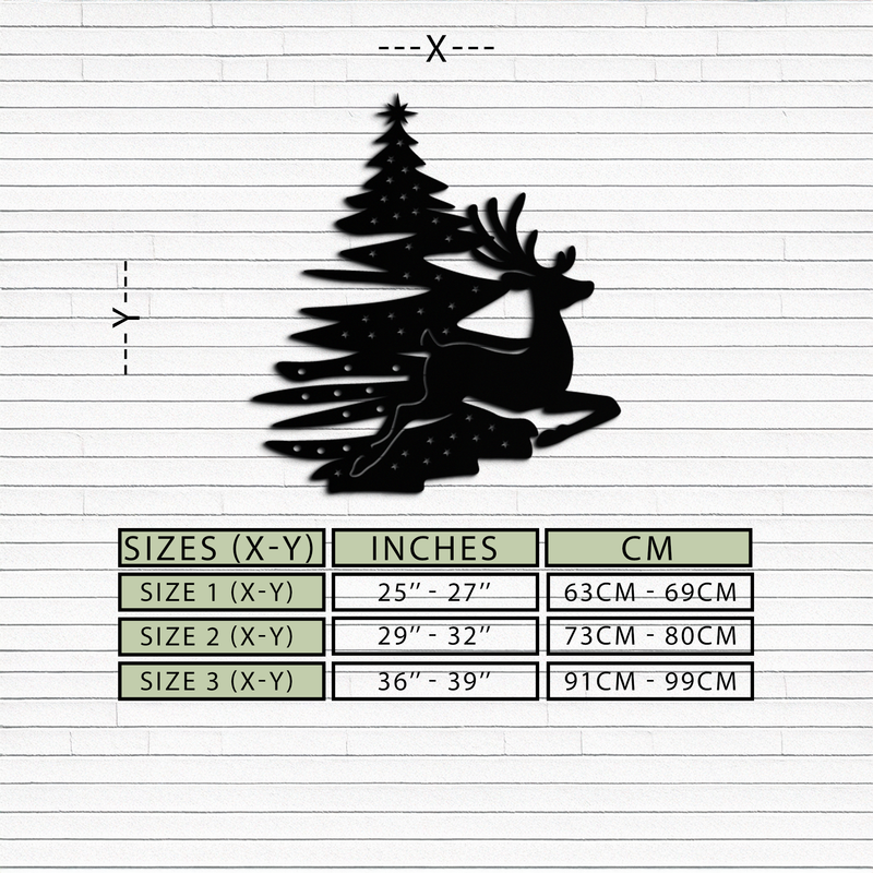 Reindeer and Christmas Tree Metal Wall Art - Festive Holiday Steel Decor- KAF304