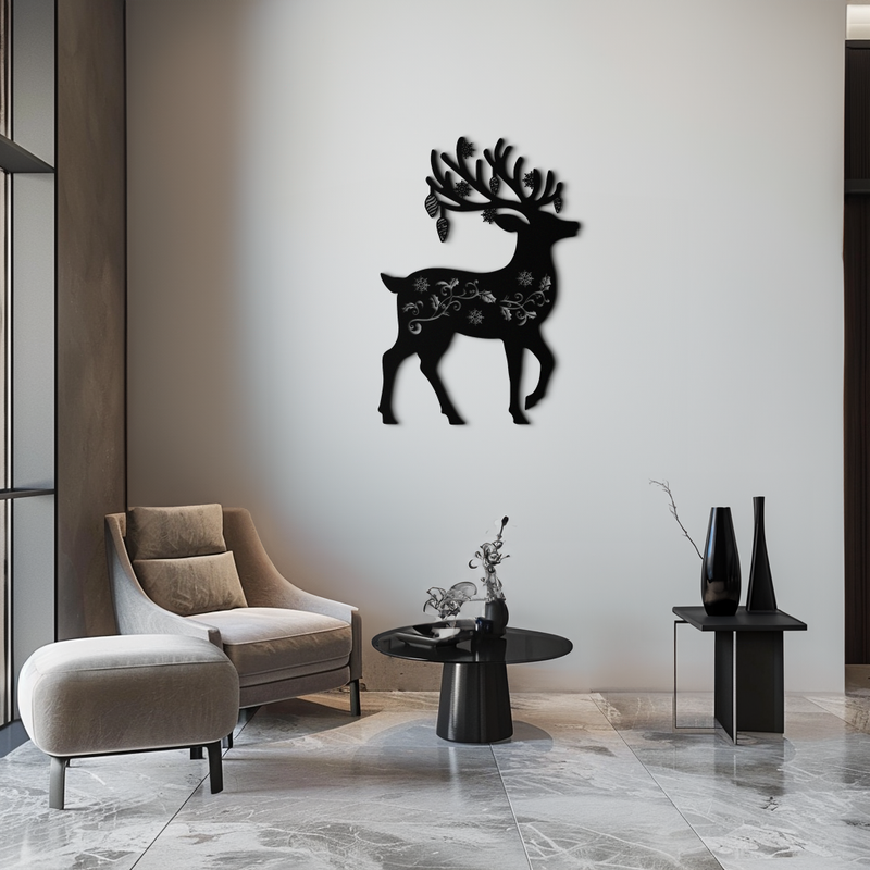Christmas Reindeer Metal Wall Art - Decorative Holiday Steel Deer Design- KAF308