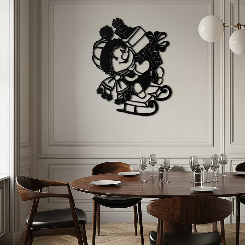 Christmas Snowman Metal Wall Art - Festive Holiday Gift Decor with Cute Snowman on Sled- KAF310