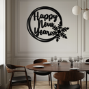 Happy New Year Snowflake Metal Wall Art - Holiday Round Steel Christmas Decor- KAF315