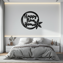 Happy New Year Snowflake Metal Wall Art - Holiday Round Steel Christmas Decor- KAF315