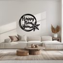 Happy New Year Snowflake Metal Wall Art - Holiday Round Steel Christmas Decor- KAF315
