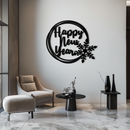 Happy New Year Snowflake Metal Wall Art - Holiday Round Steel Christmas Decor- KAF315