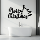 Merry Christmas Tree Metal Wall Art - Holiday Season Script Steel Decor- KAF316