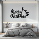 Merry Christmas Tree Metal Wall Art - Holiday Season Script Steel Decor- KAF316