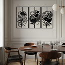 Floral Panel Trio Metal Wall Art - Elegant Black Botanical Wall Decor Set- KAF317