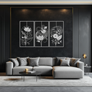 Floral Panel Trio Metal Wall Art - Elegant Black Botanical Wall Decor Set- KAF317
